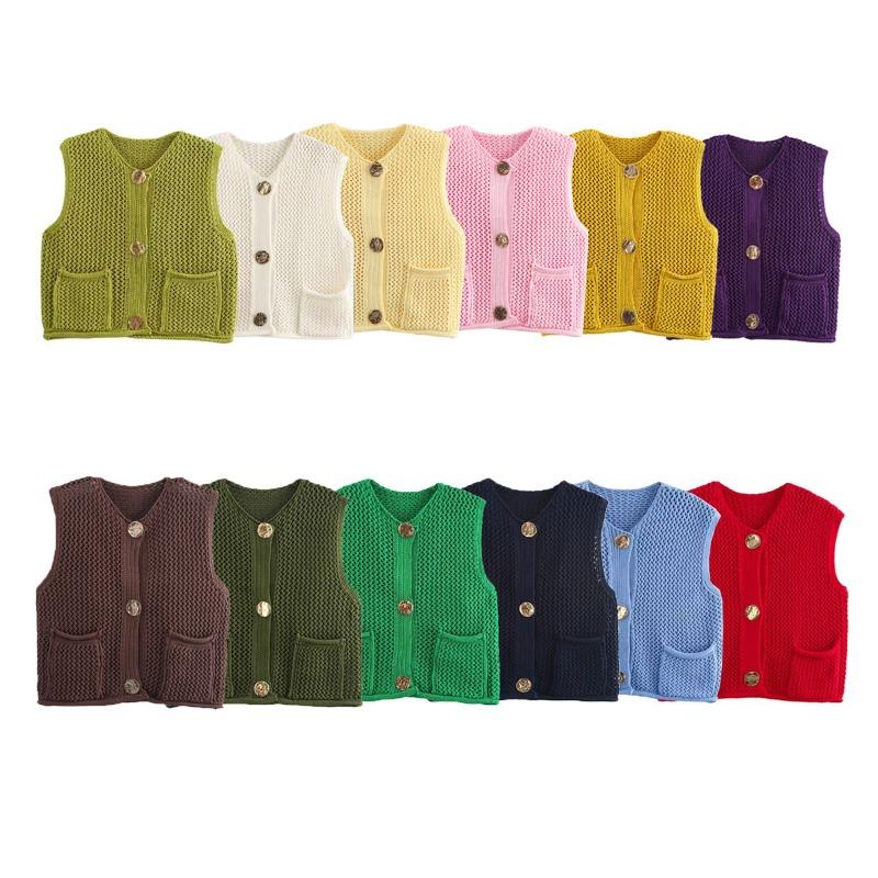 DAFIFY Damen Mode Lässig Frühling Herbst Einfarbige Druck Ärmellos V-Ausschnitt Pullover