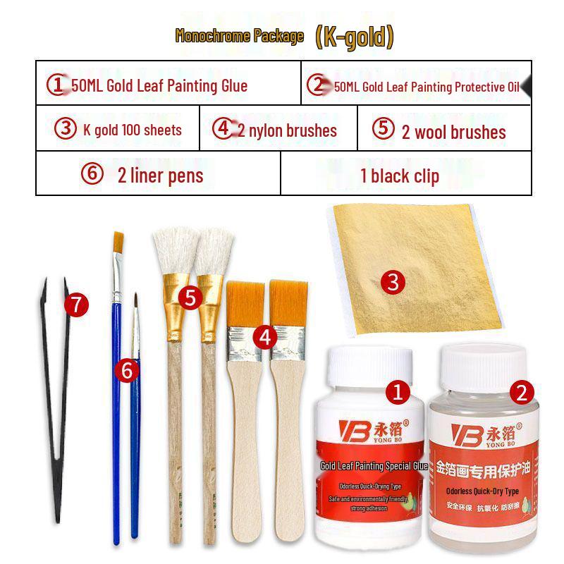 Kit Completo di Doratura con Foglia Oro e Argento per Arte Fai da Te, Artigianato e Pittura