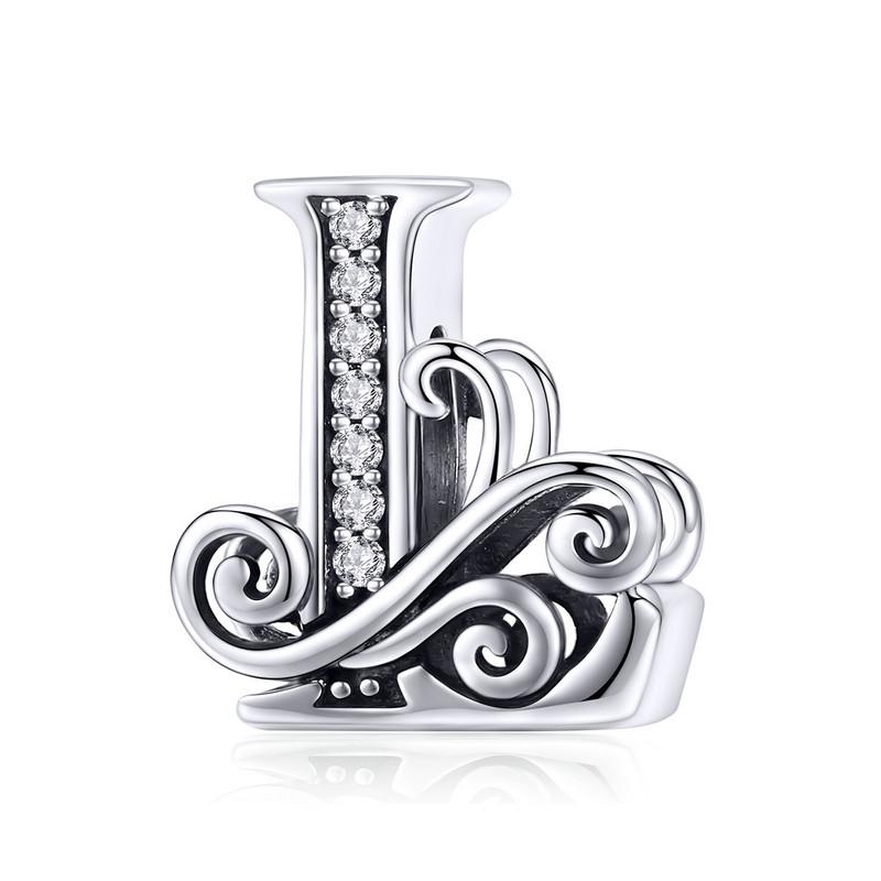 BAMOER Classic 925 Silver Letter Vintage A to Z 26 Letter Charms Openwork CZ Alphabet Beads Fit Charm Bracelet BSC030