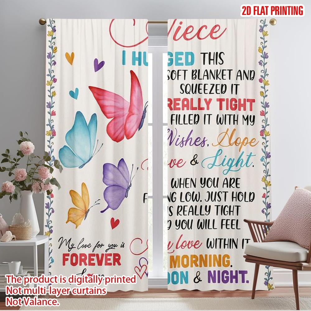 

2pcs,2D plane printing Creative Curtains Butterfly Hugs Polyester Woven (without rod) Decorations Inside for Bedroom & Living 52.50×116.00 CM 2pcs