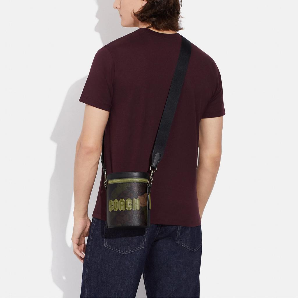 New COACH Barrel Coated Canvas With Smooth Calfskin Bucket Bags Shoulder Bag Crossbody Bag Mini Men's Olive Green CC024-QBUOX