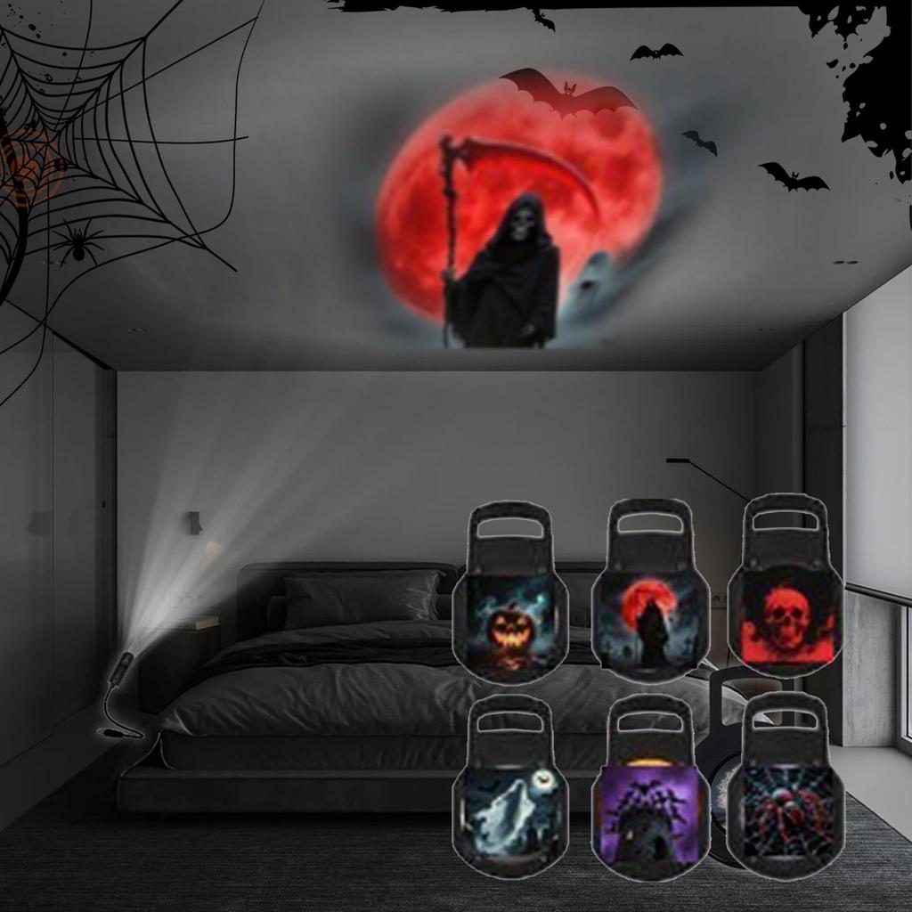Halloween Skull Projector 360 Degree Rotating LED Skull Projector Lamp Halloween Decoration for Bedroom Ceiling Room Wall Decor