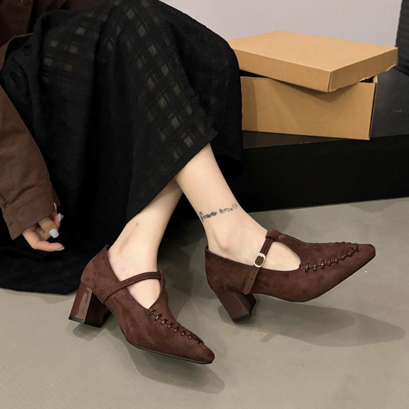 2025 Autumn New Small Inner Height Increase Mary Jane Shoes High Heels Fashion Shallow Mouth Pointed Casual Single Shoes Women