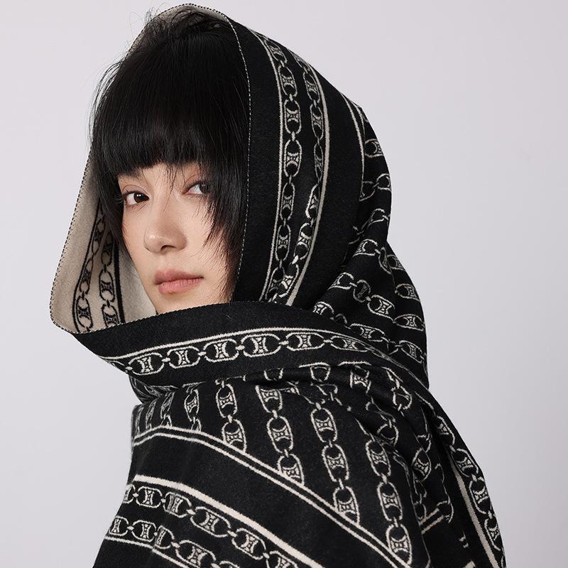 Korean version chain printed scarf women's warm thickened imitation cashmere Internet celebrity scarf