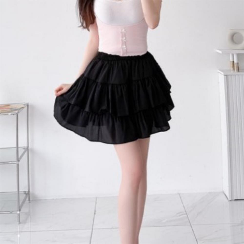 New Arrivals Open Run Women Lovely Double Ruffle Banding Flare Mini Skirt