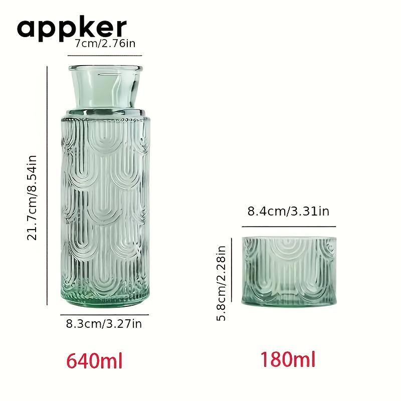 A Vintage Vertical Striped Large Capacity Glass Kettle with Cup, Suitable for Bedroom Nightstand, Study Room And Office
