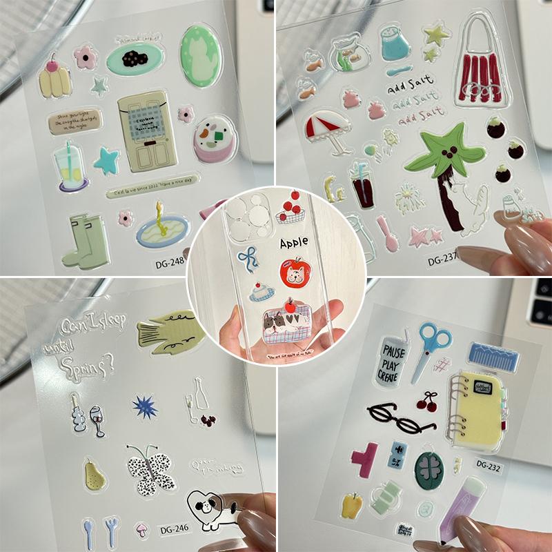 INS Phonecase Jelly Sticker Korean Style Journal Sticker DIY Mobile Phone Case Laptop Cartoon Stickers Waterproof Cute Decal