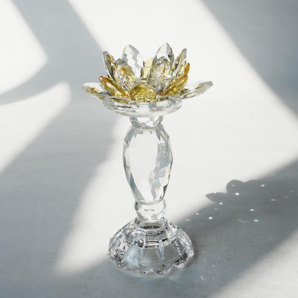 Luxury Crystal Lotus Candlestick Holder Colorful Crystal Flower Candle Stand Decor Desktop Candle Holder for Home & Wedding Gift