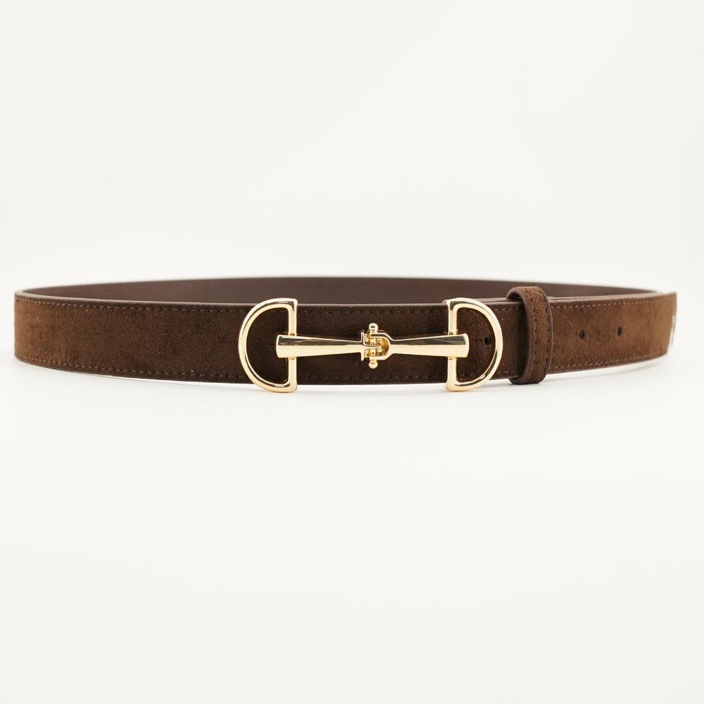 Retro Double Ring Snaffle Buckle Suede Belt for Women - Versatile Waist Cincher Accessory