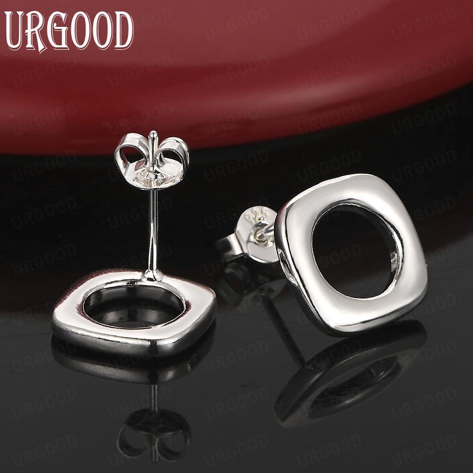 925 Sterling Silver Square Round Piercing Earrings Fashion Wedding Jewelry