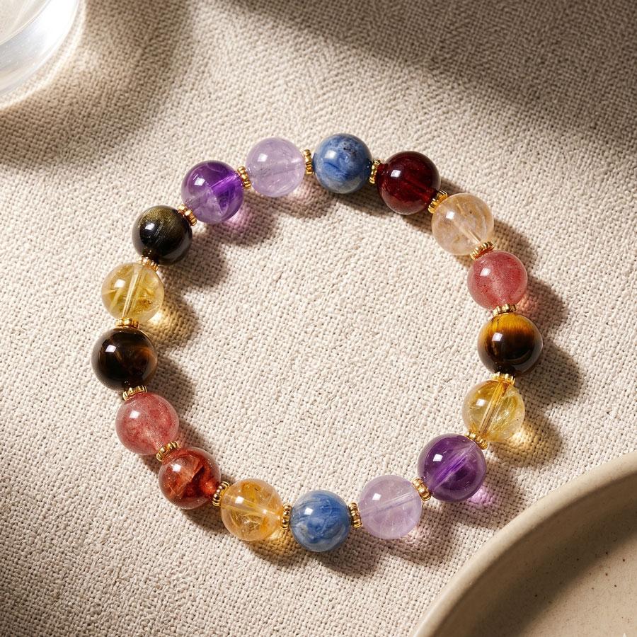 Natural Multi-Gemstone 10mm Bracelet, Colorful Crystal Bead Jewelry, Yoga & Meditation Accessories, Boho Aesthetic Gift