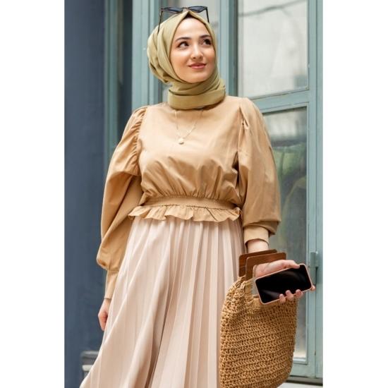 Elastic Waist Balloon Sleeve Mini Shirt