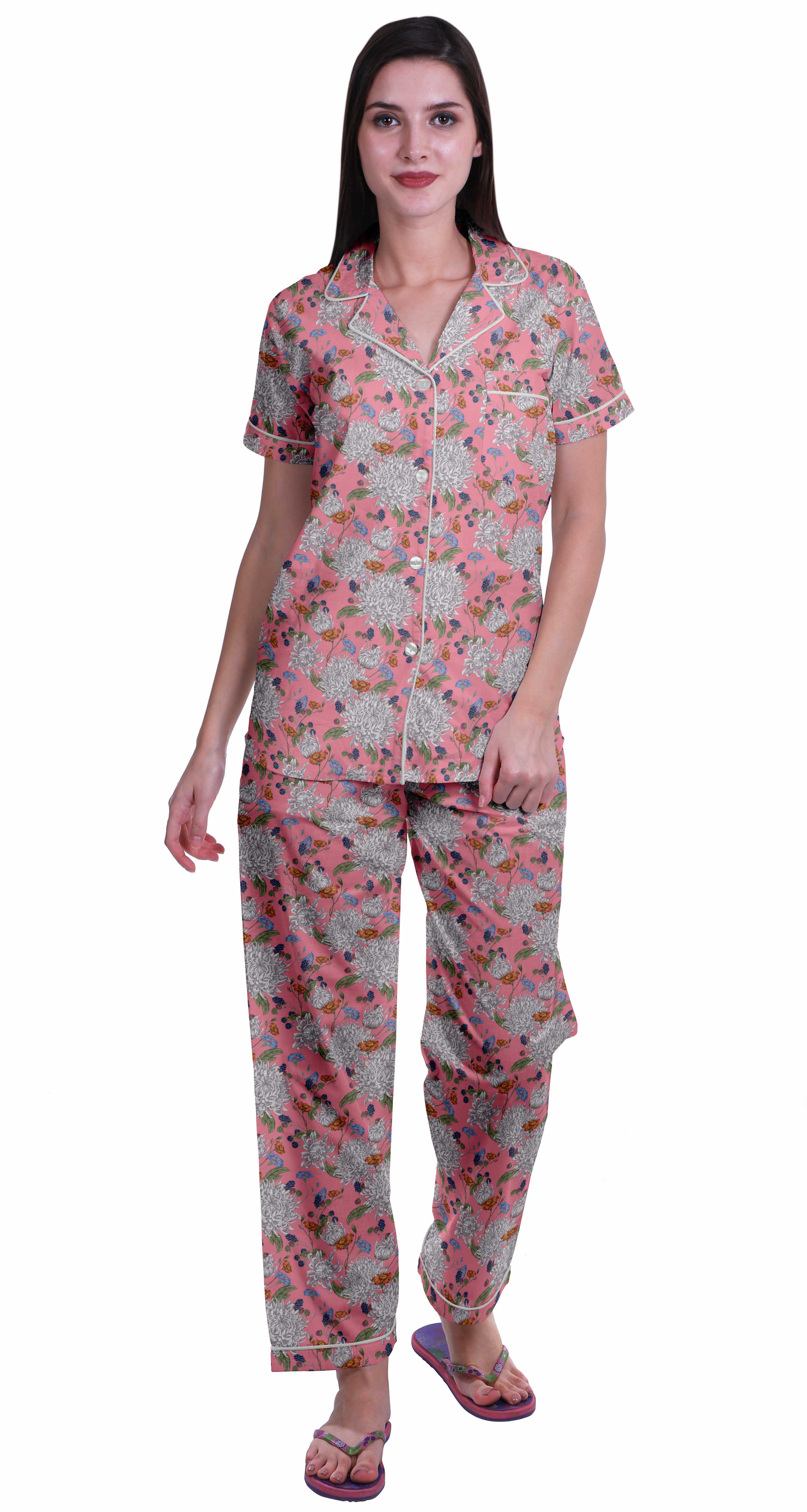 

Moomaya Жіноча піжама, бавовняна піжамна сорочка з принтом на ґудзиках XS рожевий