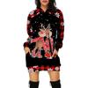 Women‘s Round Neck Long Sleeve Loose Fit Hoodie Dress 3D Print Casual Gown