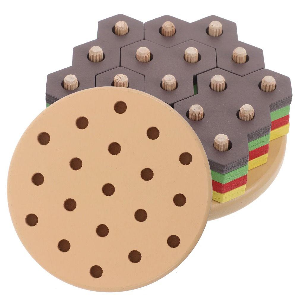 Creative Hamburger Puzzle Building Toys Wood Blocks Hamburger 3D Blocks  Children Early Learning