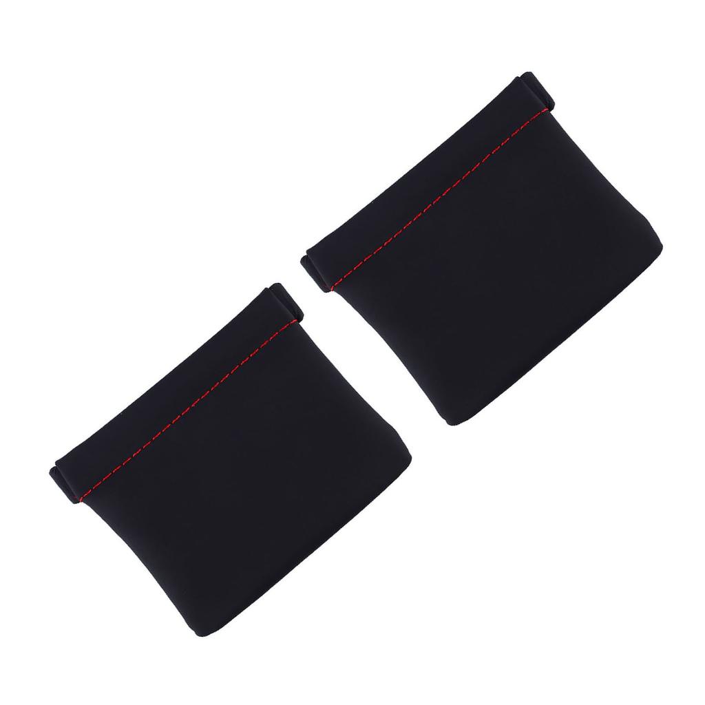 2pcs Earphone Pouch PU Leather Black Auto Elastic Closure Portable Earbud Storage Bag for Coin Key USB Drive Jewelry