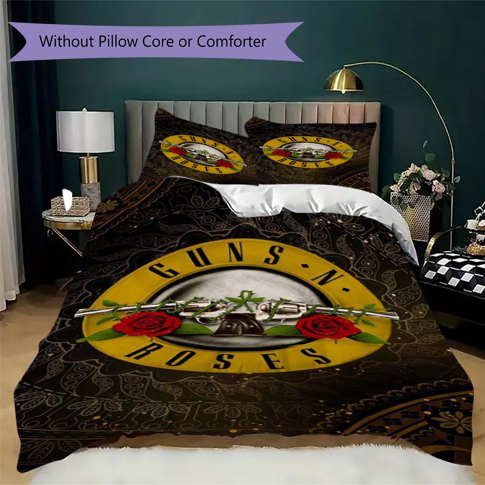 Guns N' Roses Rock Band Prints Bedding, Duvet Cover and Pillowcases, Birthday Gift (1 Duvet Cover + 2 Pillowcases, Pillow Insert Not included)JM003