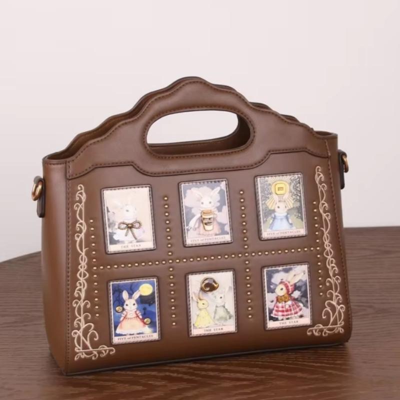 

Cartoon Character Print Handbag With Cut-out Handle Luxury Pu Leather Crossbody Bag Women Large Capacity Chic Daily Shoulder Bag коричневий