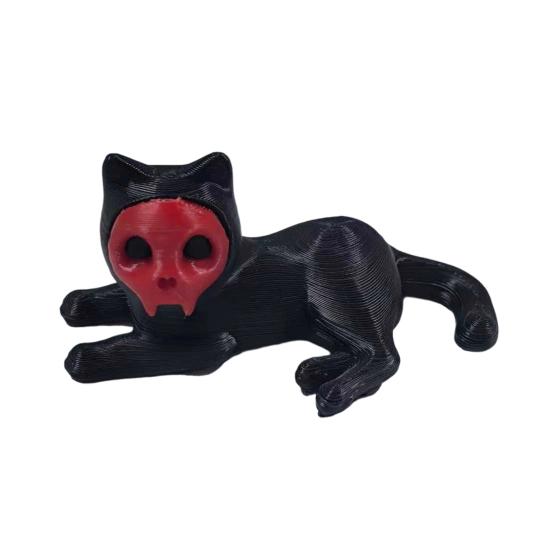 Cat Pen Holder 3D Printed Black Cat Ornament Cat Figurine with Detachable Skull Mask for Home Office Desk Halloween Decoration