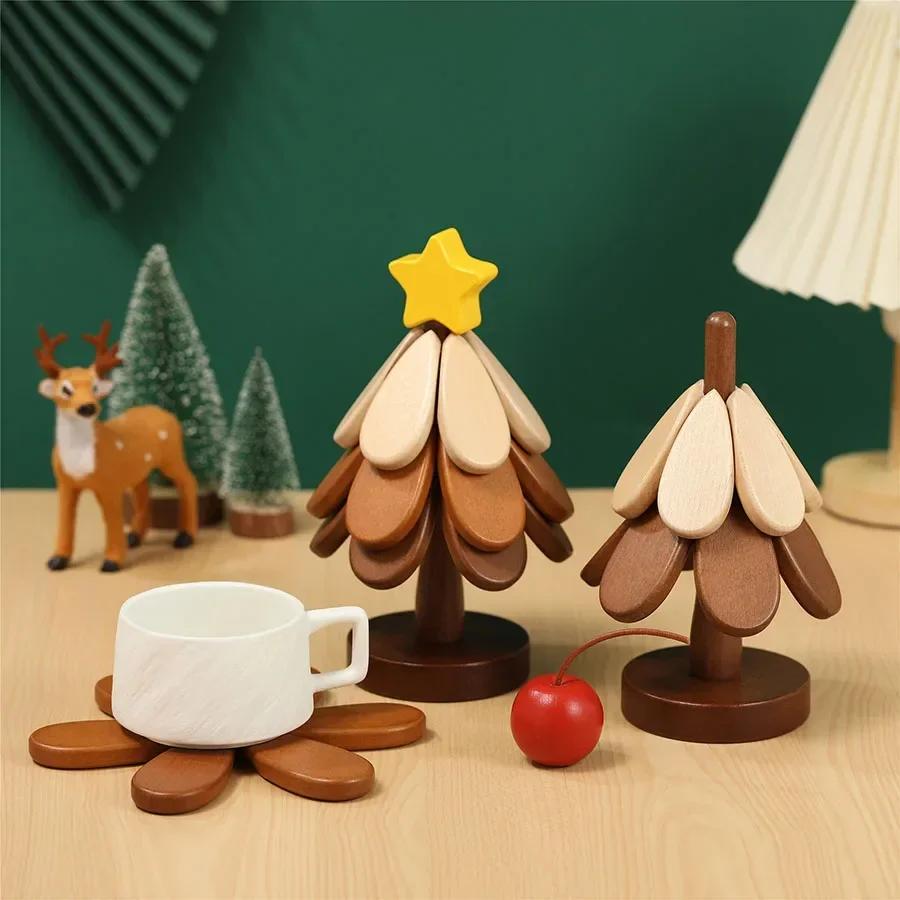 Christmas Tree Wooden Insulation Mat – Heat-Resistant Pot Mat for Dining Table & Holiday Home Decor