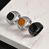 Men's High-Quality Stainless Steel Square Signet Ring with Black Glass And Natural Tiger Eye Stone - Fashion Classic Jewelry