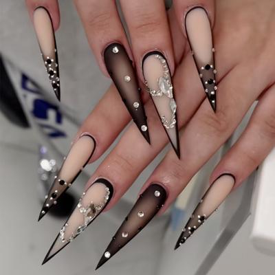 Wear Long French Handmade Manicure Piece Rhinestone Gradual Change Removable Nail Patch