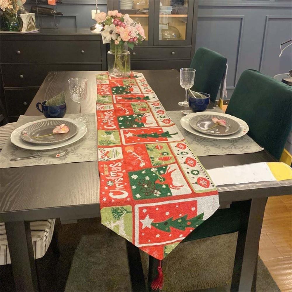 Pattered Contrast Color Christmas Table Runner Red Tree Xmas Desktop Decoration Snowman 180x33CM Santa Claus Tablecloth Banquet