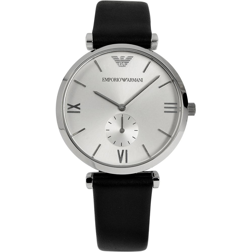Emporio Armani Gianni Medium Silver Dial Black Leather Men s Quartz Petite Seconde AR1674 серебряный