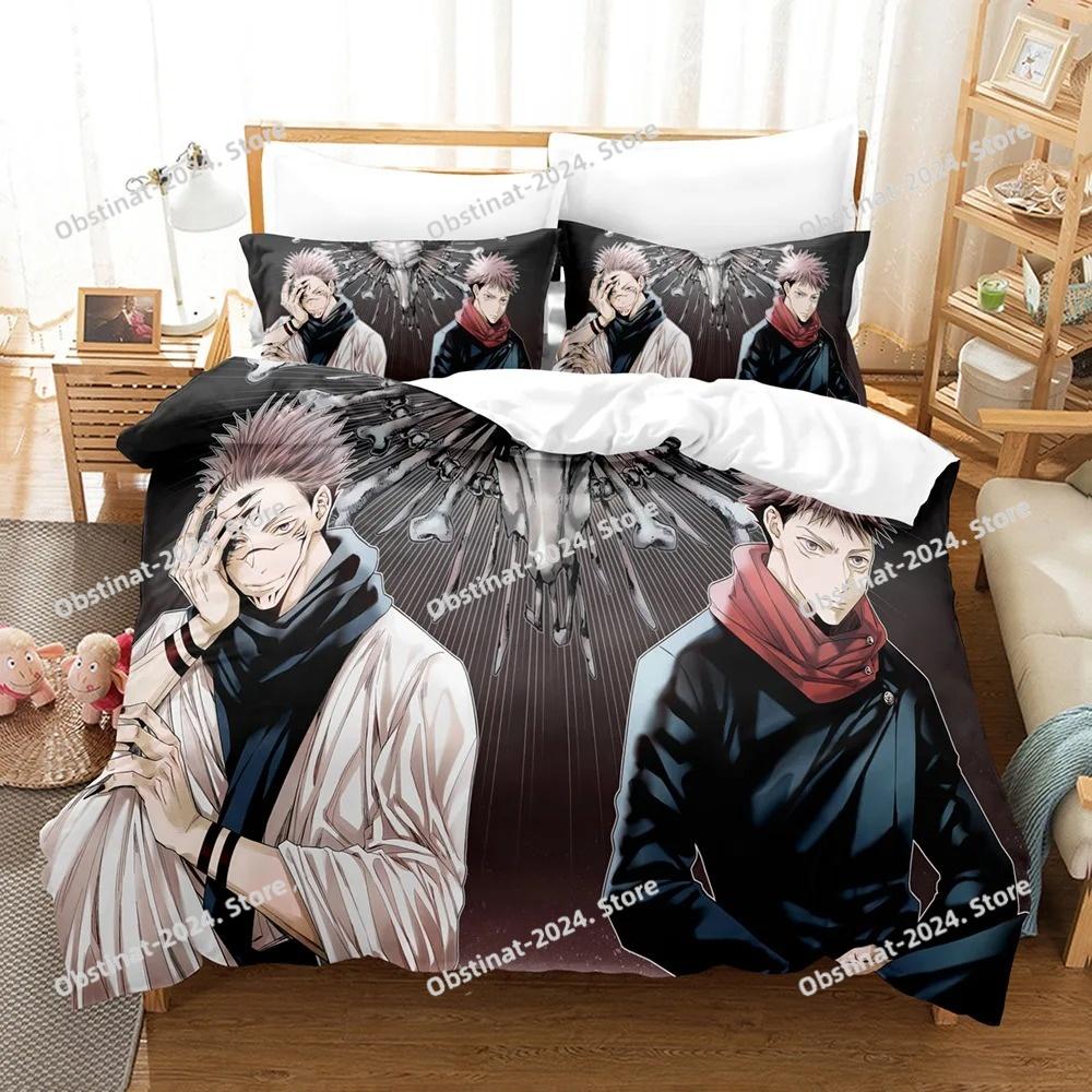 Jujutsu Kaisen Bedding Set Yuji Itadori Gojo Satoru Printed Duvet Cover Sheet Pillowcase Soft Quilt Cover Full Queen King Size