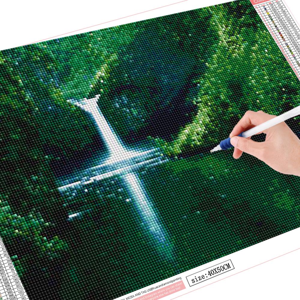 

5D DIY Алмазная картина Вышивка крестиком Пейзаж Лесная библиотека Полный квадратный дрель Алмазный домашний декор 20*30 cm