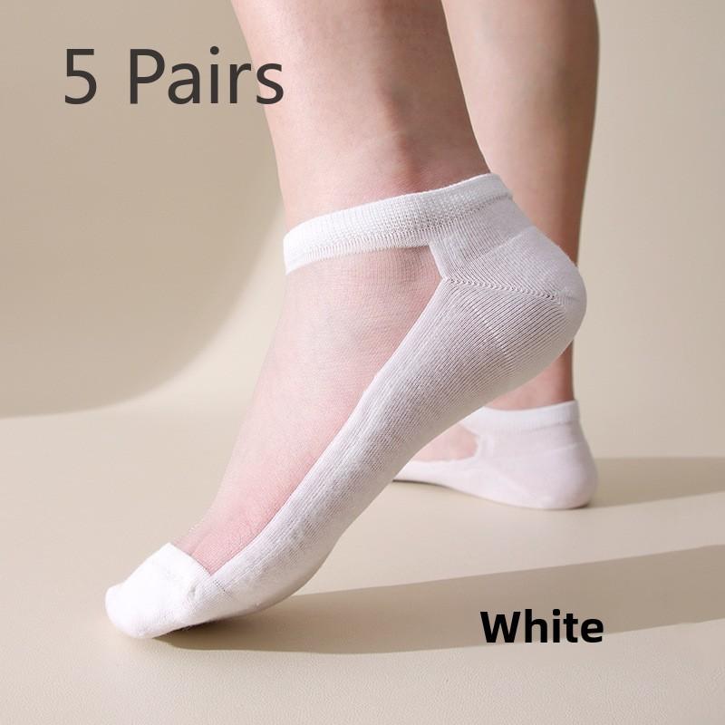 5 Pairs Socks Women Spring and Summer Crystal Stockings Boneless Breathable Crystal Stockings Invisible Socks