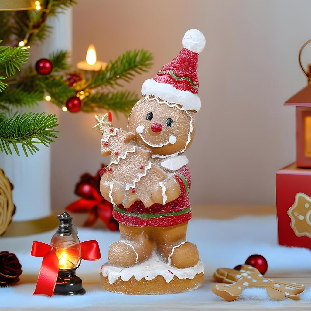 Gingerbread Man Statue Resin Gingerbread Man Shape Figurine Ornament Small Christmas Sculpture For Boys Girls Gifts