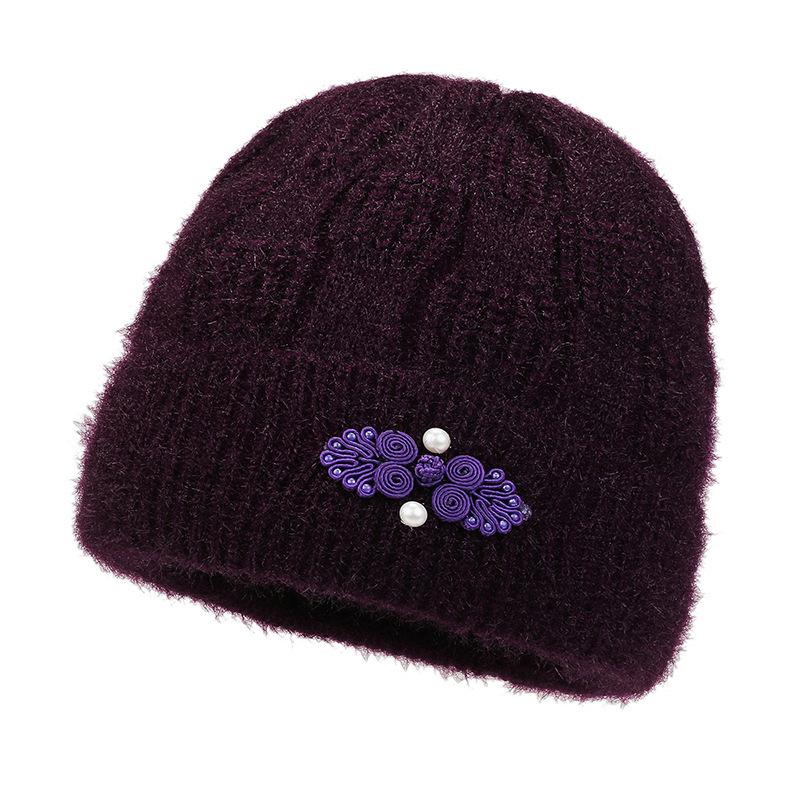 Winter Middle-aged Elderly Knitted Hat with Thick Velvet Warm Yarn Hat & Caps Women’s