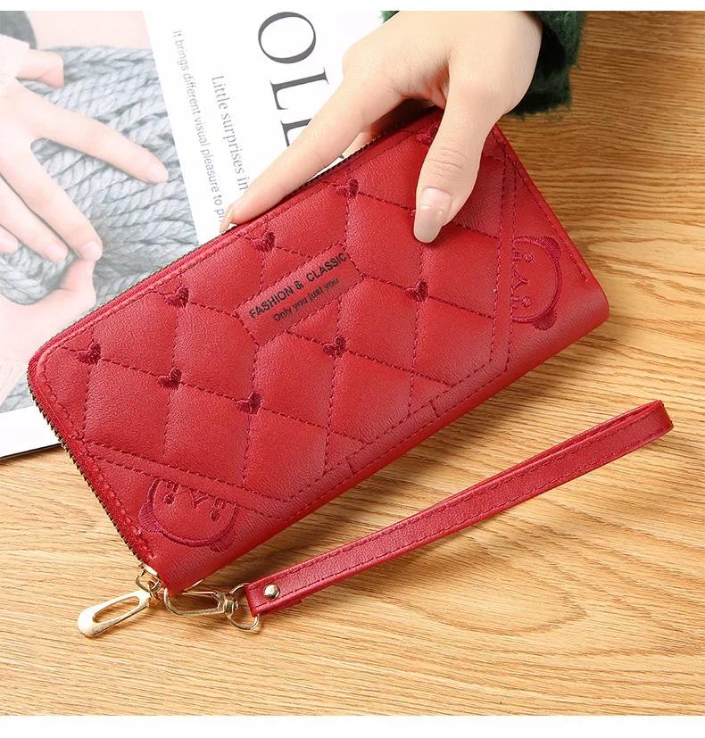 New Long Short Wallet Women's Fashion Credit Card Bag Purse Zipper Handbag Embroidered Heart Mobile Phone Money Coin Bag Case