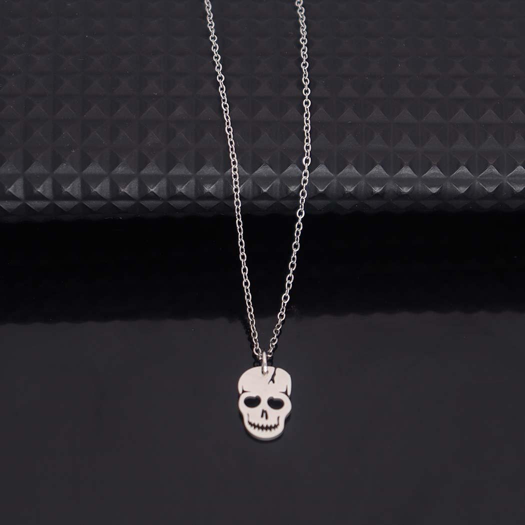 

Laser-Cut Stainless Steel Skull Pendant Necklace for Women серебряный