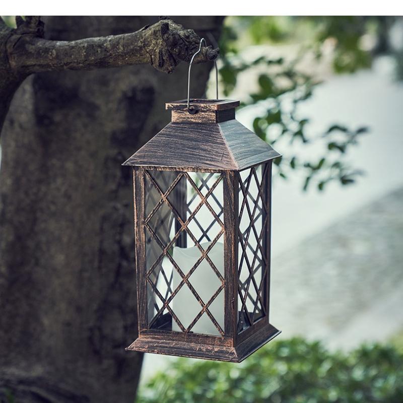 Outdoor Solar-Powered Courtyard Candle-Style Lantern, Retro Ambience Large Palace Lamp for Garden Lawn Landscape Decoration