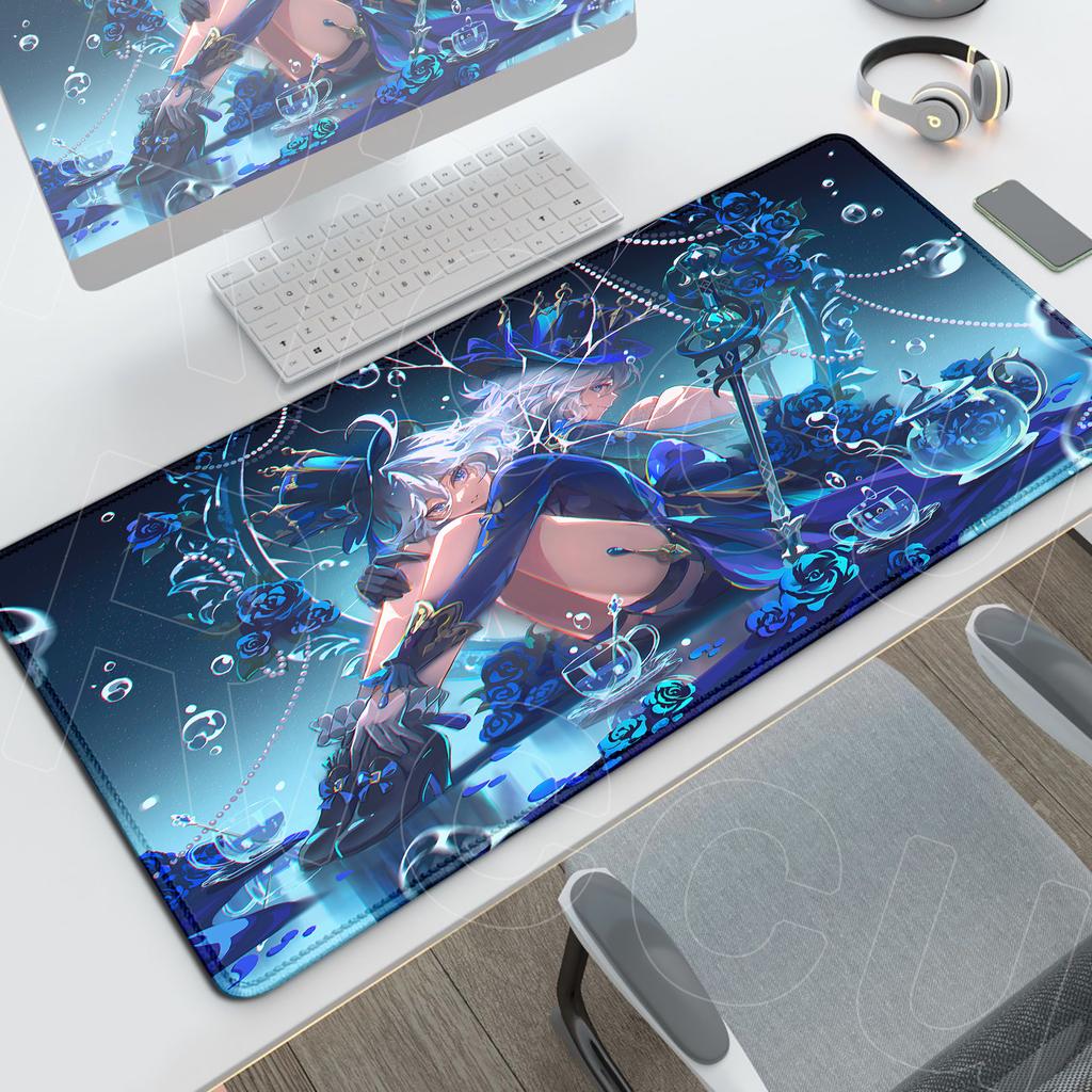 Anime Genshin Impact Office Long Deskmat Cute Furina Game Antislip Mousepad Large Computer Keyboard Mat HD Print Rubber Cushion