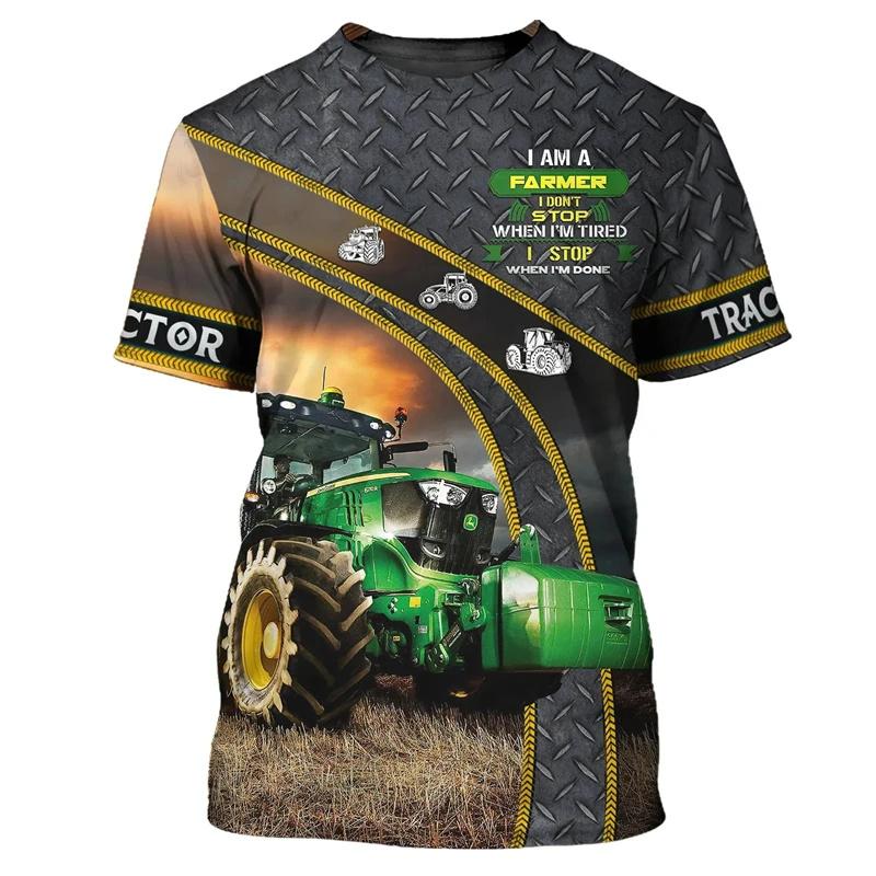 Farm Tractor Graphic T Shirt For Men Truck 3D Printed T-Shirts Casual Round Neck Tops Loose Short Sleeve Oversized Unisex Tees