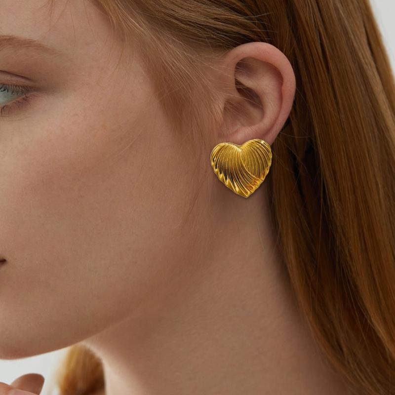 Love Heart Designs Oversized Studs Earrings Comfortable Hypoallergenically Gold Plated Zinc Alloy Accessories