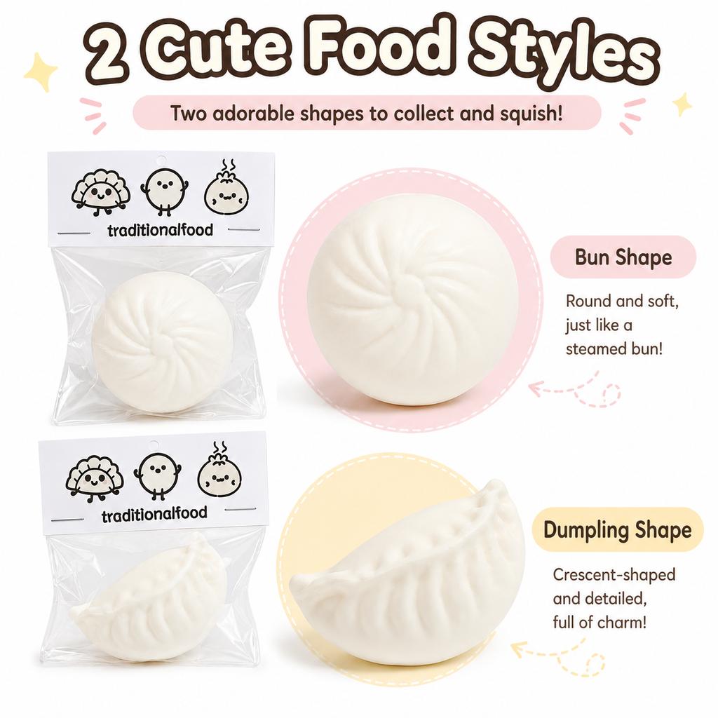 Dumpling Squishy Toys Cute Traditional Food Bun Squishies Slow Rising Stress Relief Fidget Toy Kids Party Favor Gift Kawaii