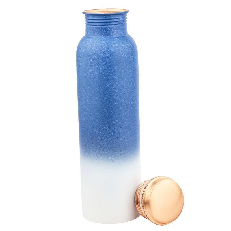 Pure Copper Water Bottle 950 ML - Jointless, Leakproof, Double Printed Design Best Gifts for Family and Friends| Blue & White - Set of 2