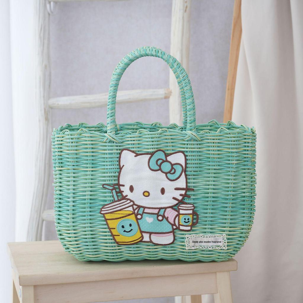 Adorable Cat Woven Tote Bag - Square Handmade Basket for Shopping & Everyday Use