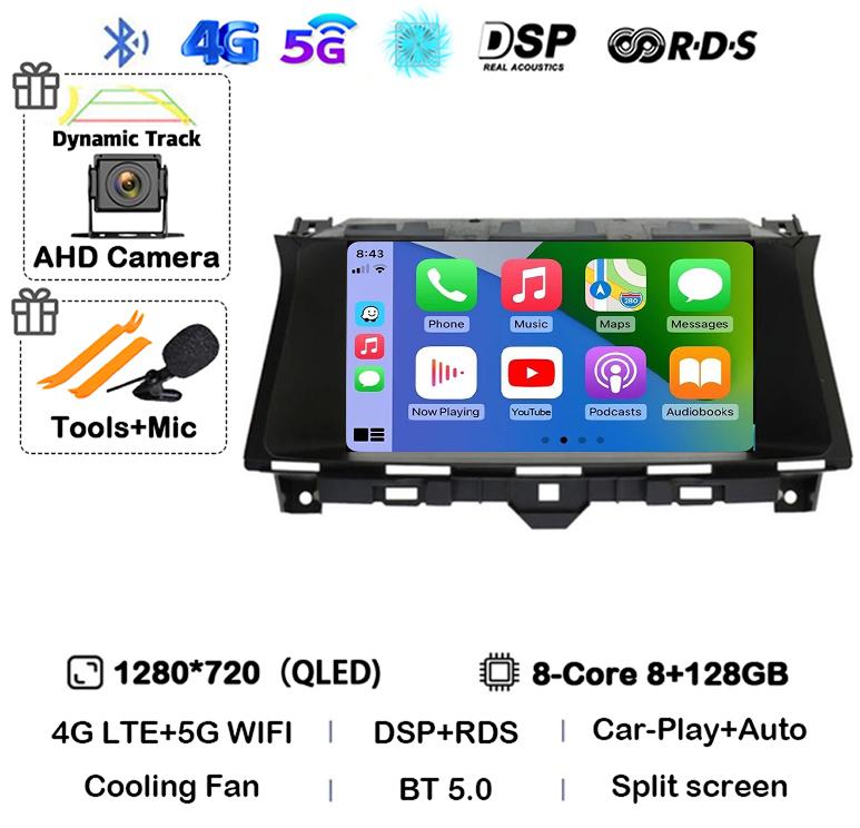 Android 14 Carplay Auto Wifi+4G For Honda Accord 8 Europe Spirior 2009-2013 Car Radio Multimedia Player GPS Stereo Head Unit DSP