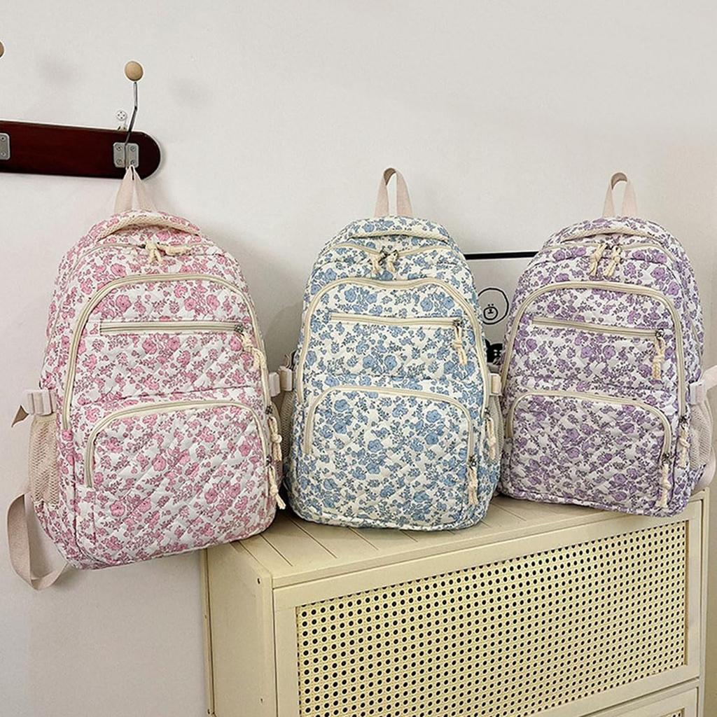 Backpack Cute Kawaii Backpack Set 3 Pieces Floral Quilted Backpack With Small Crossbody Bag