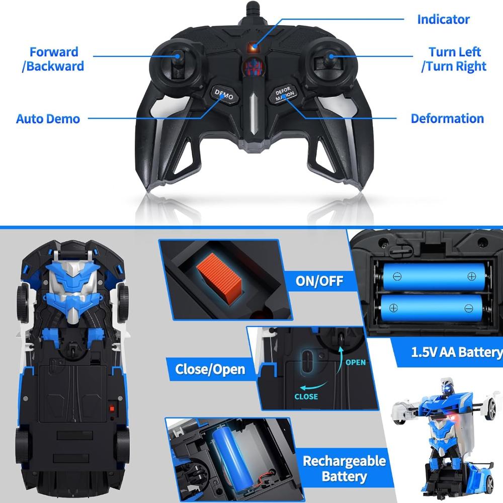 Transform Remote Control Car - Transform Robot RC Car, 2.4Ghz Transforming Police Car Toy, One-Button Deformation Toys for Kids