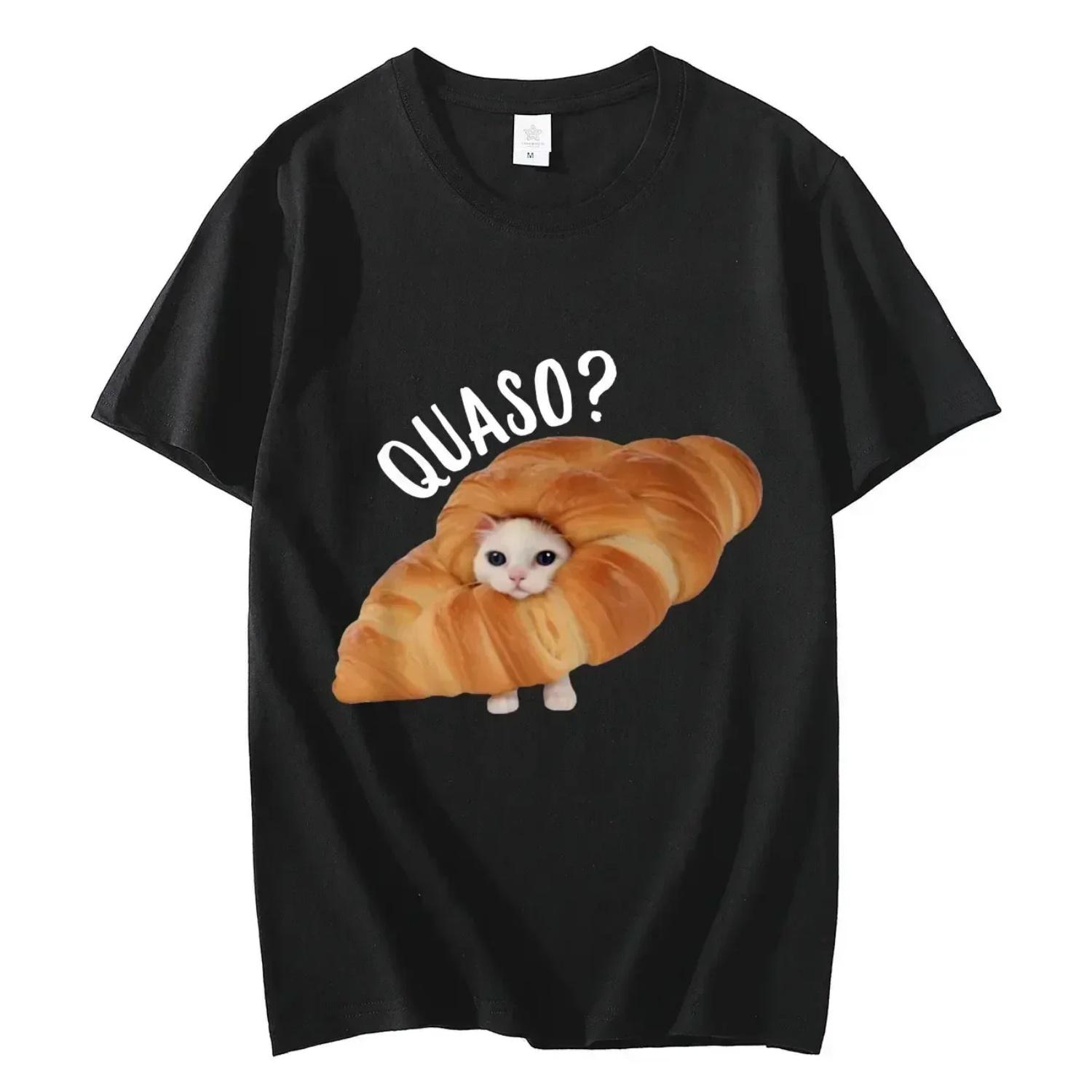 

Funny Croissant Cat Meme Graphic Women T Shirts High Street Fashion Trend Short Sleeve Women T-shirt Unisex T-shirts XXXXXL чорний