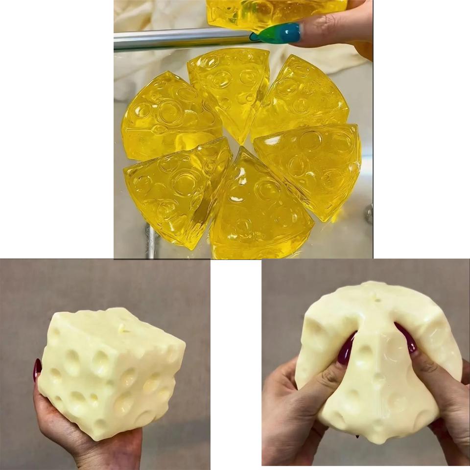 *-* Jumbo Cheese Cube Stress Ball Big Cheese Shapeable Squeeze Ball Honey Cheese Non-Bounce Fidget Toy Asmr Sensory Anti-Stress