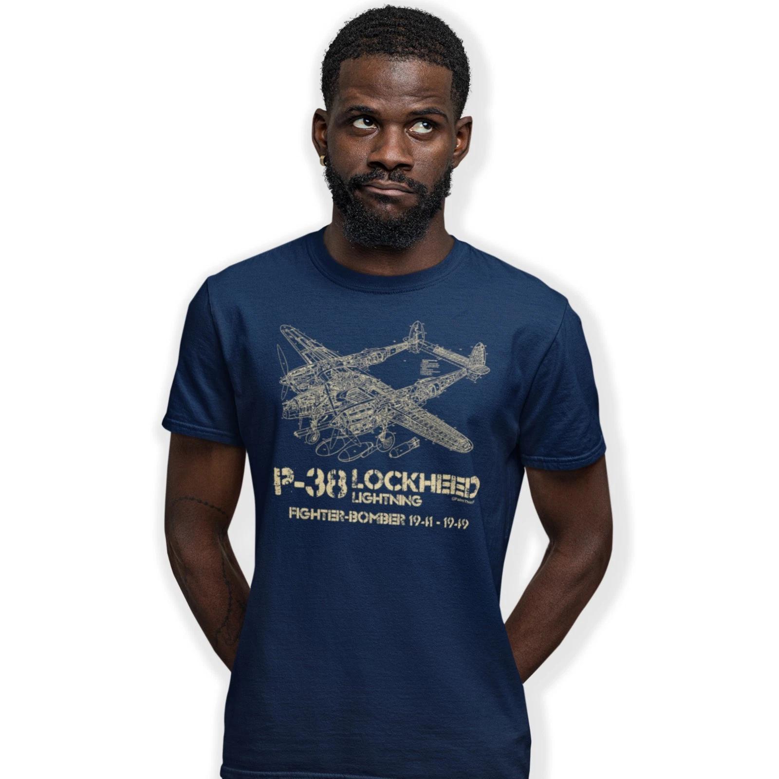 P-38 Lightning Fighter Bomber Blueprint T-Shirt Aircraft Birthday Gift XL