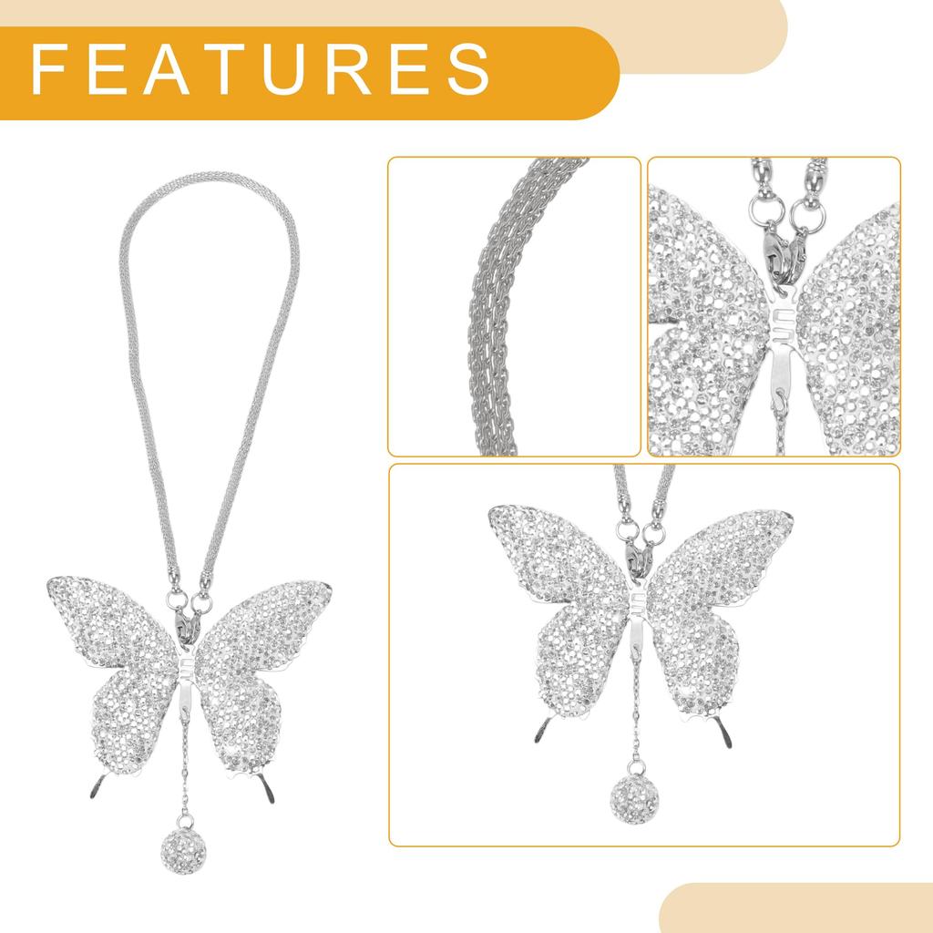Partuto 1 Piece Artificial Crystal Butterfly Car Rearview Mirror Pendant Accessory Car Hanging Ornament Transparent White