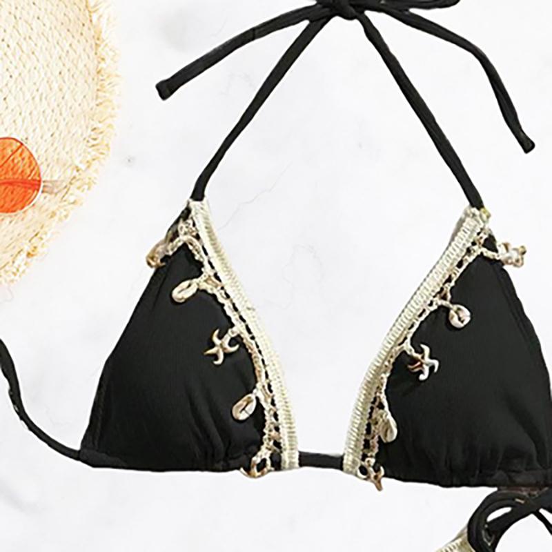 Shell Triangle Bikinis Bandage Thong Bikini Women Push Up Beach Swimwear 2 Piece Swimsuit Women Bathing Suit Beachwear